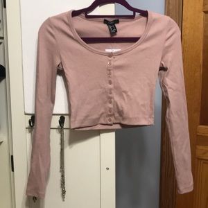 Pink Button Down Crop Top